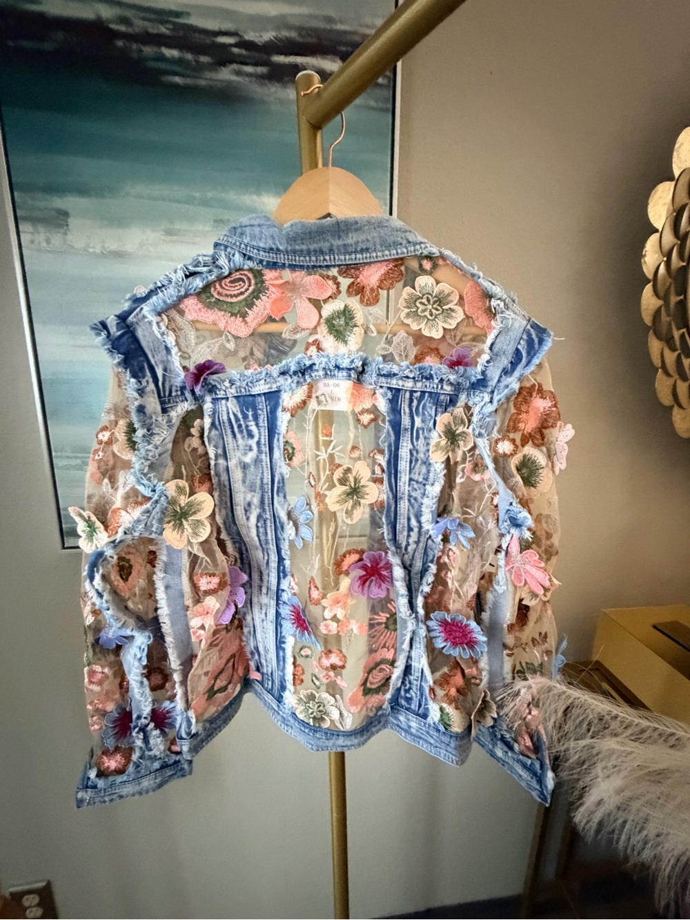 Adore Floral Mesh Denim Jacket 🌸 Statement Embroidered Boutique Jacket - Picture 7 of 14